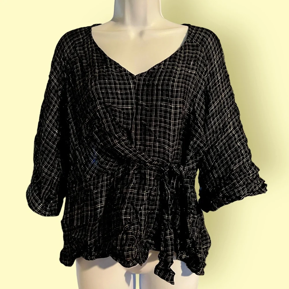 Jennifer Lopez V-neck side tie silver threads - Picture 1 of 4